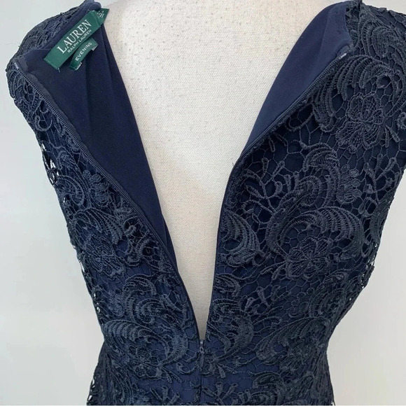 Lauren Ralph Lauren Evening Dress 12  Blue Crochet‎ Floral Formal Business Event - Picture 6 of 11